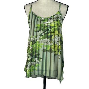 A.N.A. Medium Tank Top Floral Semi-Sheer Racerback Sleeveless Lightweight Green